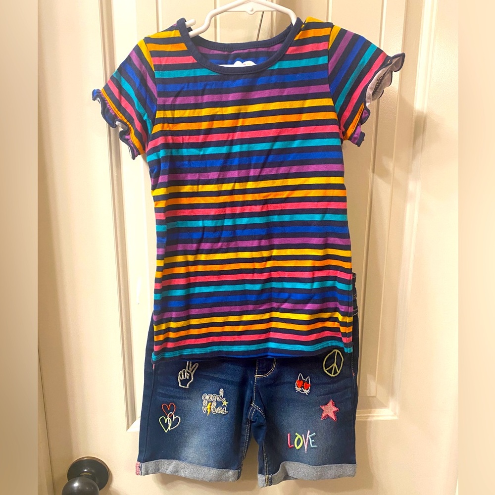 Kids Jordache shorts with matching stripe shirt| matching set| girls clothes
